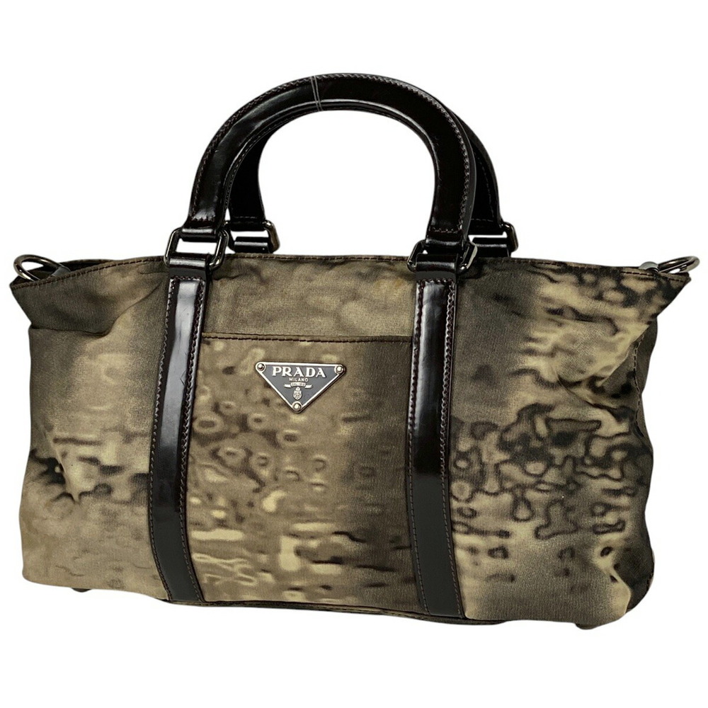 Prada Logo Plate Handbag Shoulder Bag Brown